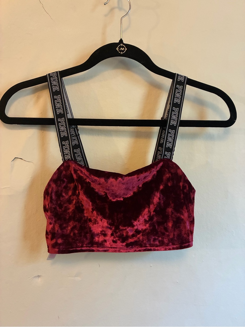 PINK crushed velvet red unlined bralette